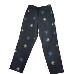 Sigrid Olsen petite Pants mid-rise Sport black cropped w/beaded sun design 4P